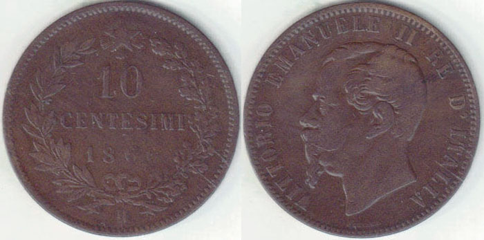 1866 H Italy 10 Centesimi A005818